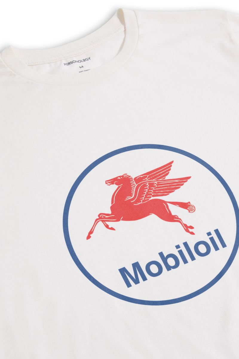 Off White Soft Fabric mobiloil Design Short Sleeve Tee