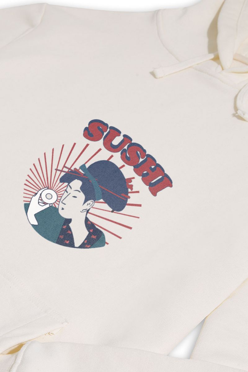 Ecru Premium Cotton sushi Design Pullover Hoodie