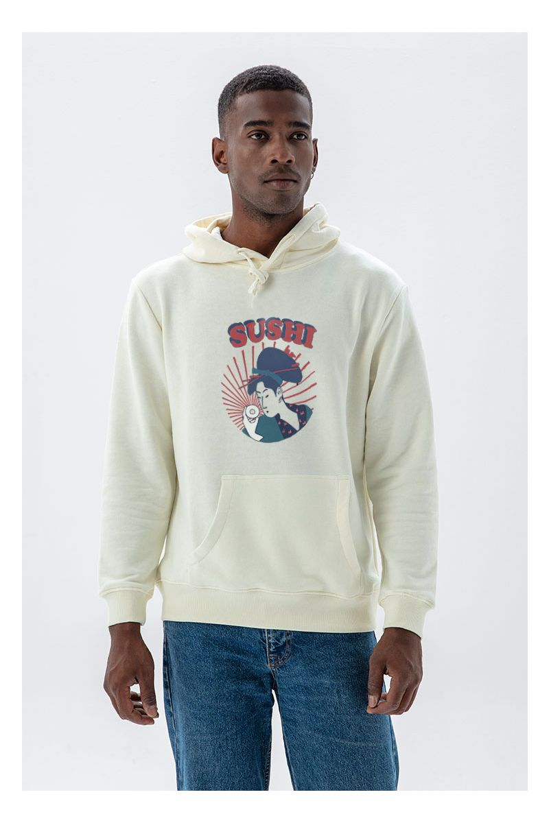 Ecru Premium Cotton sushi Design Pullover Hoodie