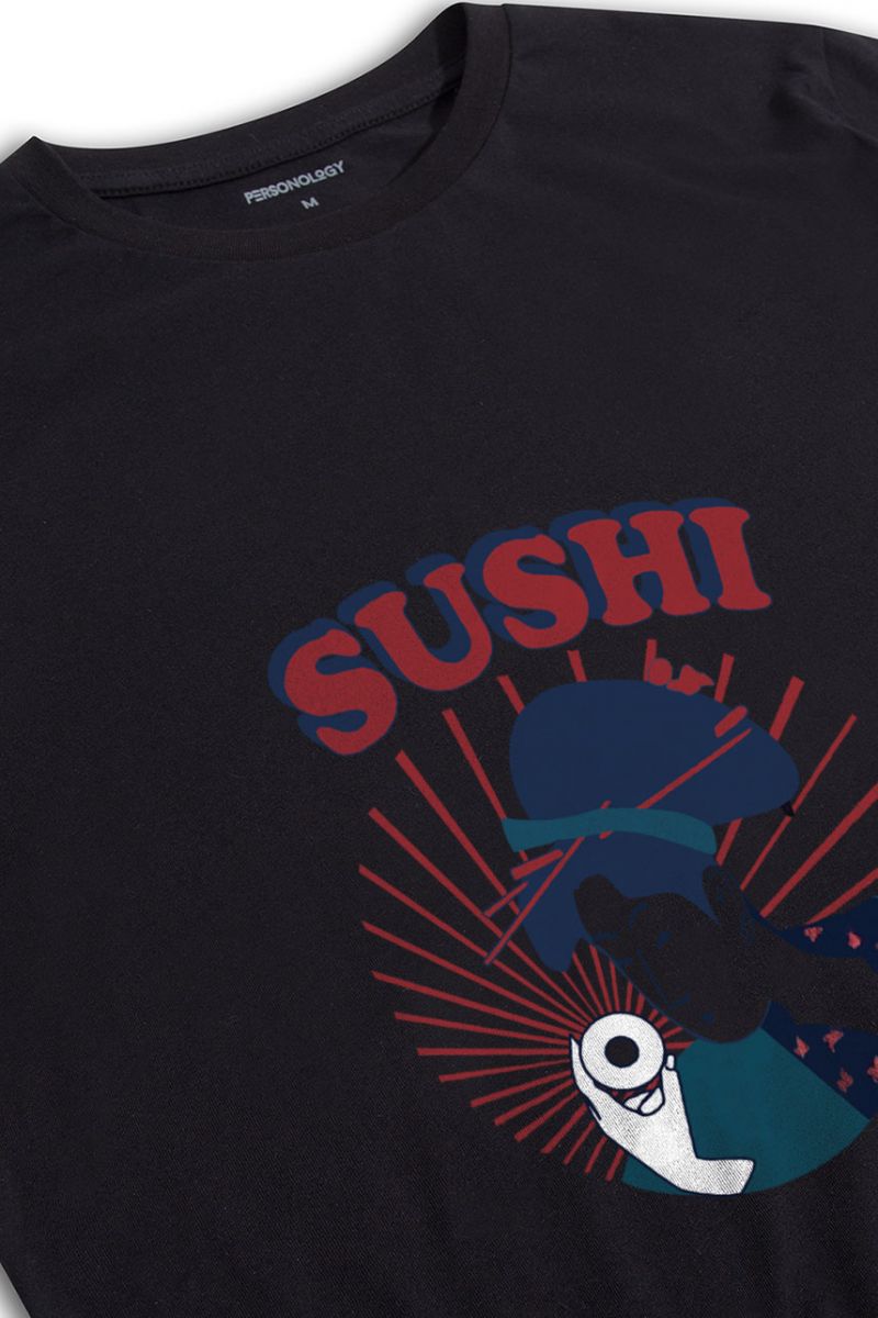 Black Soft Fabric sushi Design Short Sleeve Tee