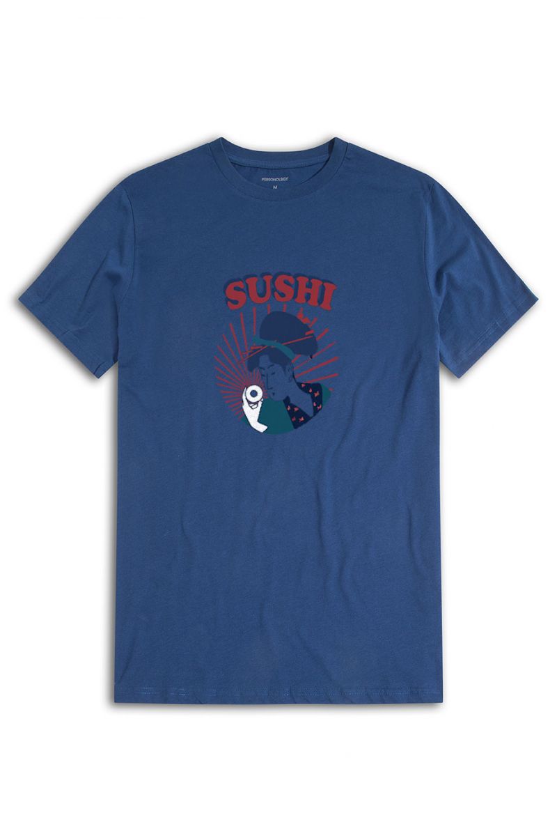 Navy Soft Fabric sushi Design Short Sleeve Tee