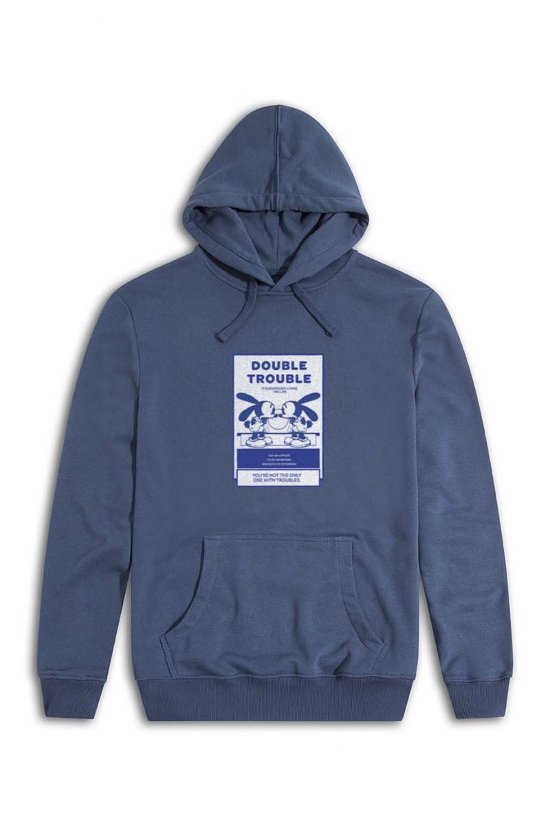 Navy Premium Cotton double trouble Design Pullover Hoodie