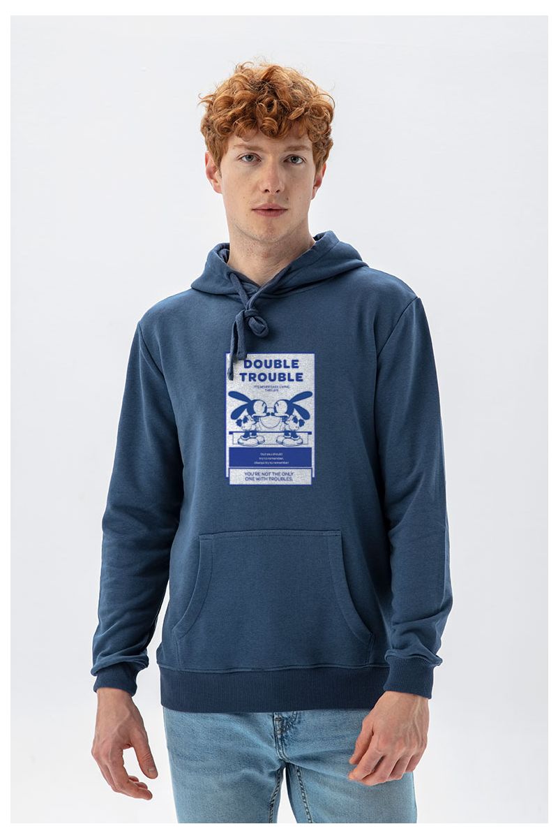Navy Premium Cotton double trouble Design Pullover Hoodie