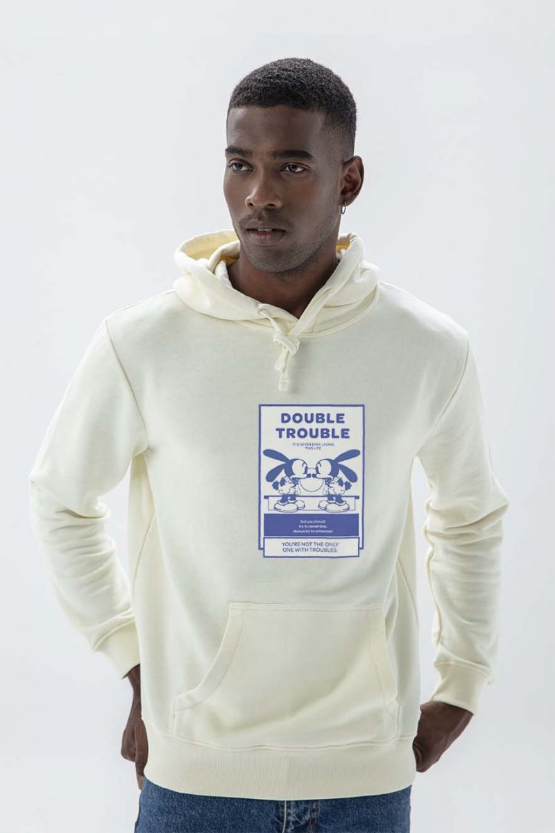 Ecru Premium Cotton double trouble Design Pullover Hoodie