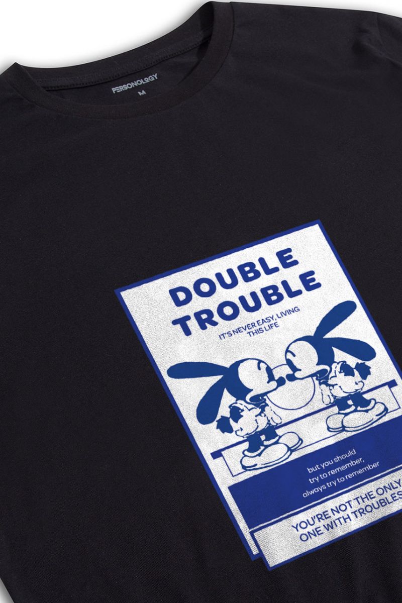 Black Soft Fabric double trouble Design Short Sleeve Tee