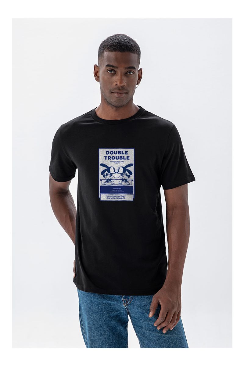 Black Soft Fabric double trouble Design Short Sleeve Tee