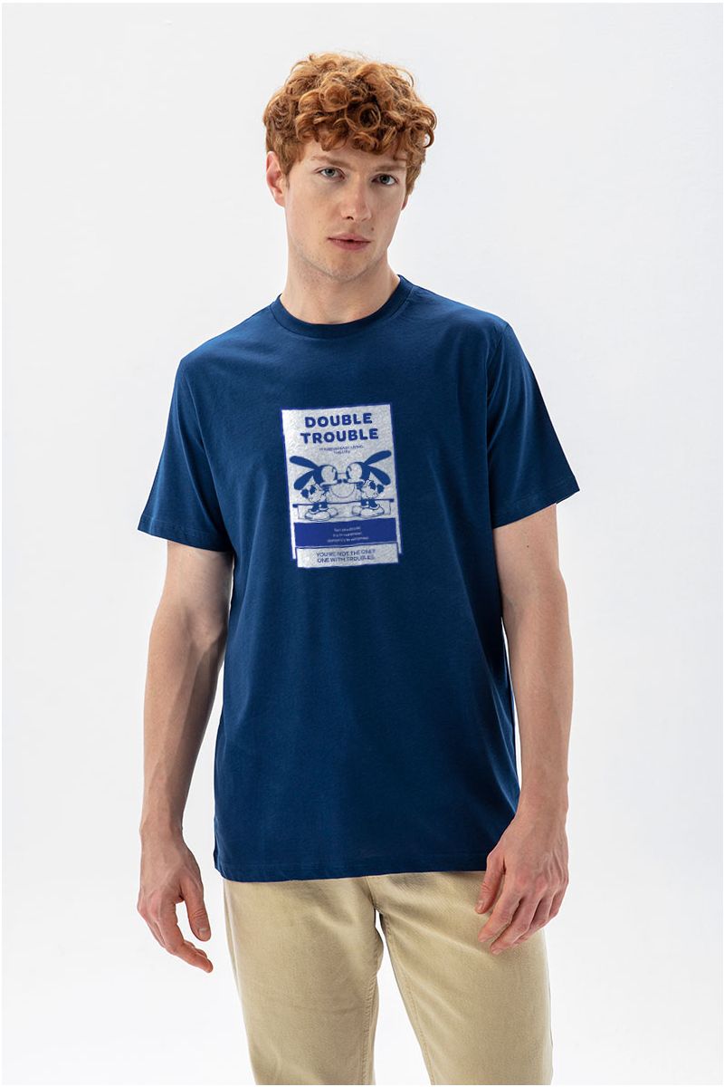 Navy Soft Fabric double trouble Design Short Sleeve Tee