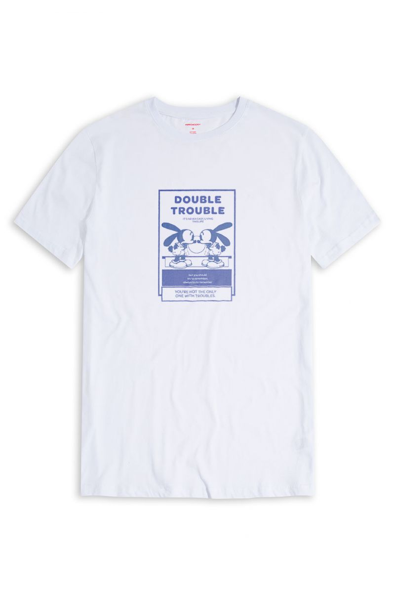 White Soft Fabric double trouble Design Short Sleeve Tee