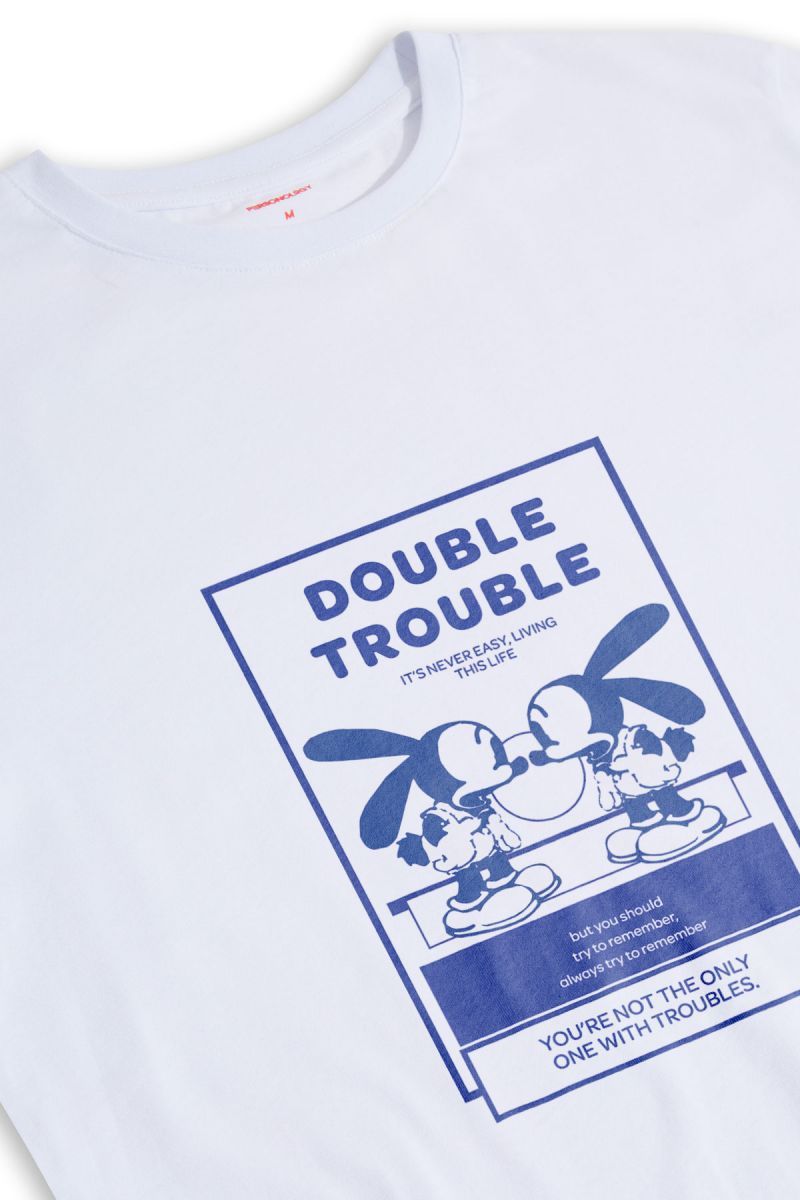 White Soft Fabric double trouble Design Short Sleeve Tee