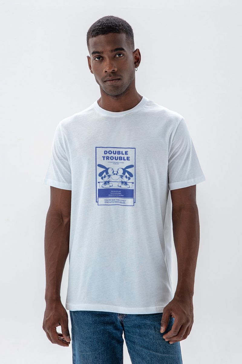 White Soft Fabric double trouble Design Short Sleeve Tee