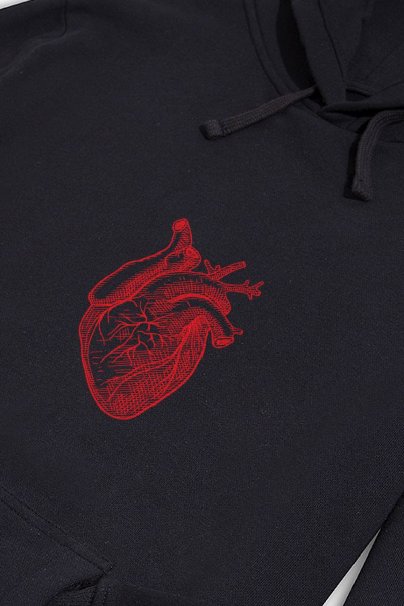 Black Premium Cotton Heart Design Pullover Hoodie