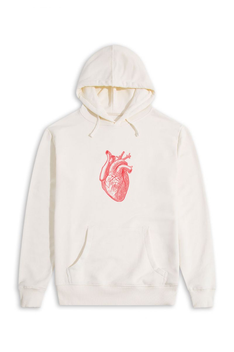Ecru Premium Cotton Heart Design Pullover Hoodie
