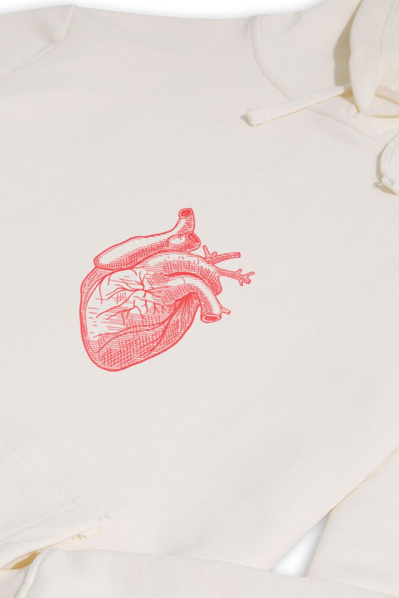 Ecru Premium Cotton Heart Design Pullover Hoodie