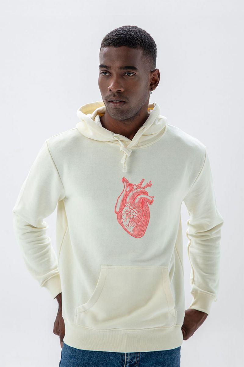 Ecru Premium Cotton Heart Design Pullover Hoodie