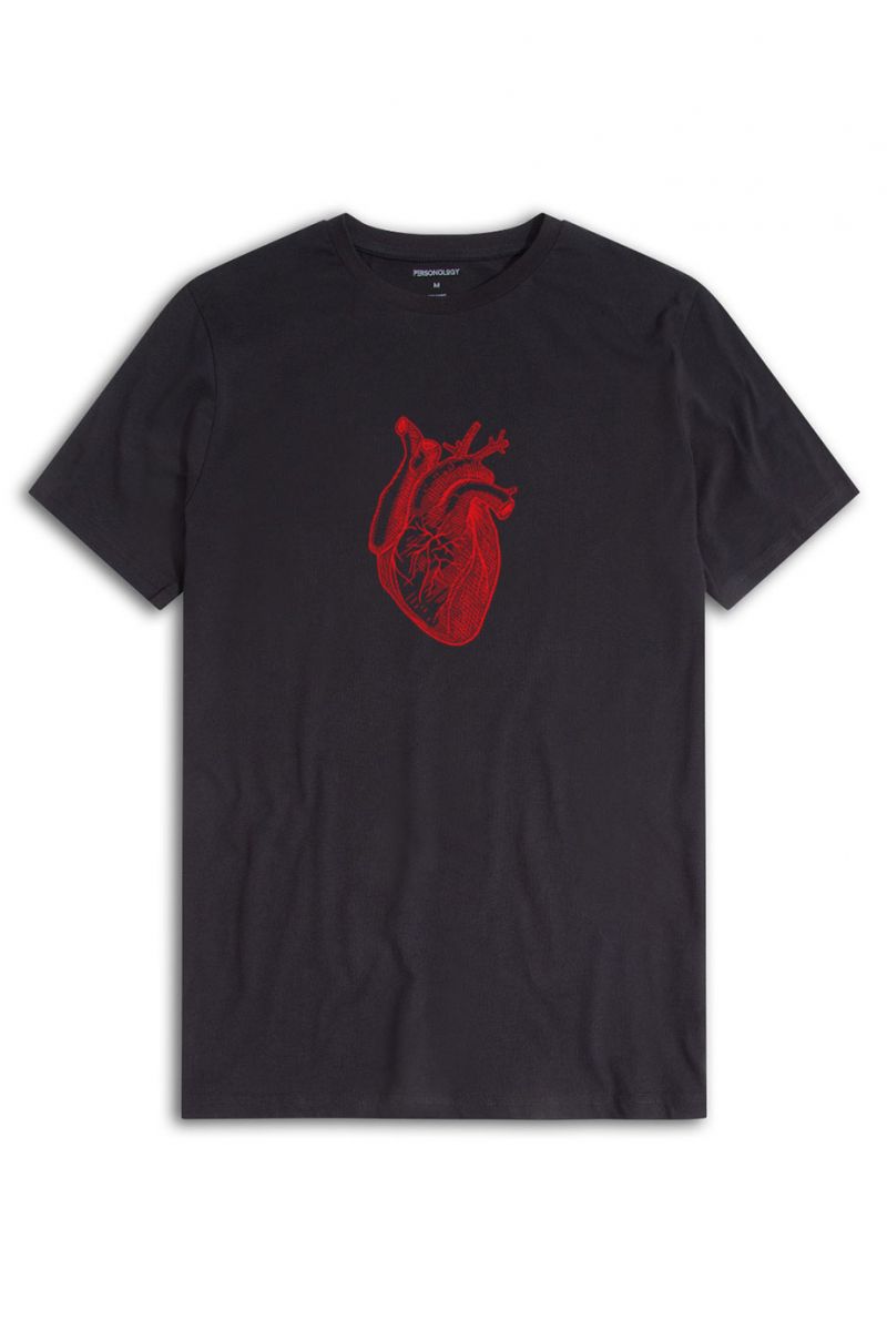 Black Soft Fabric Heart Design Short Sleeve Tee