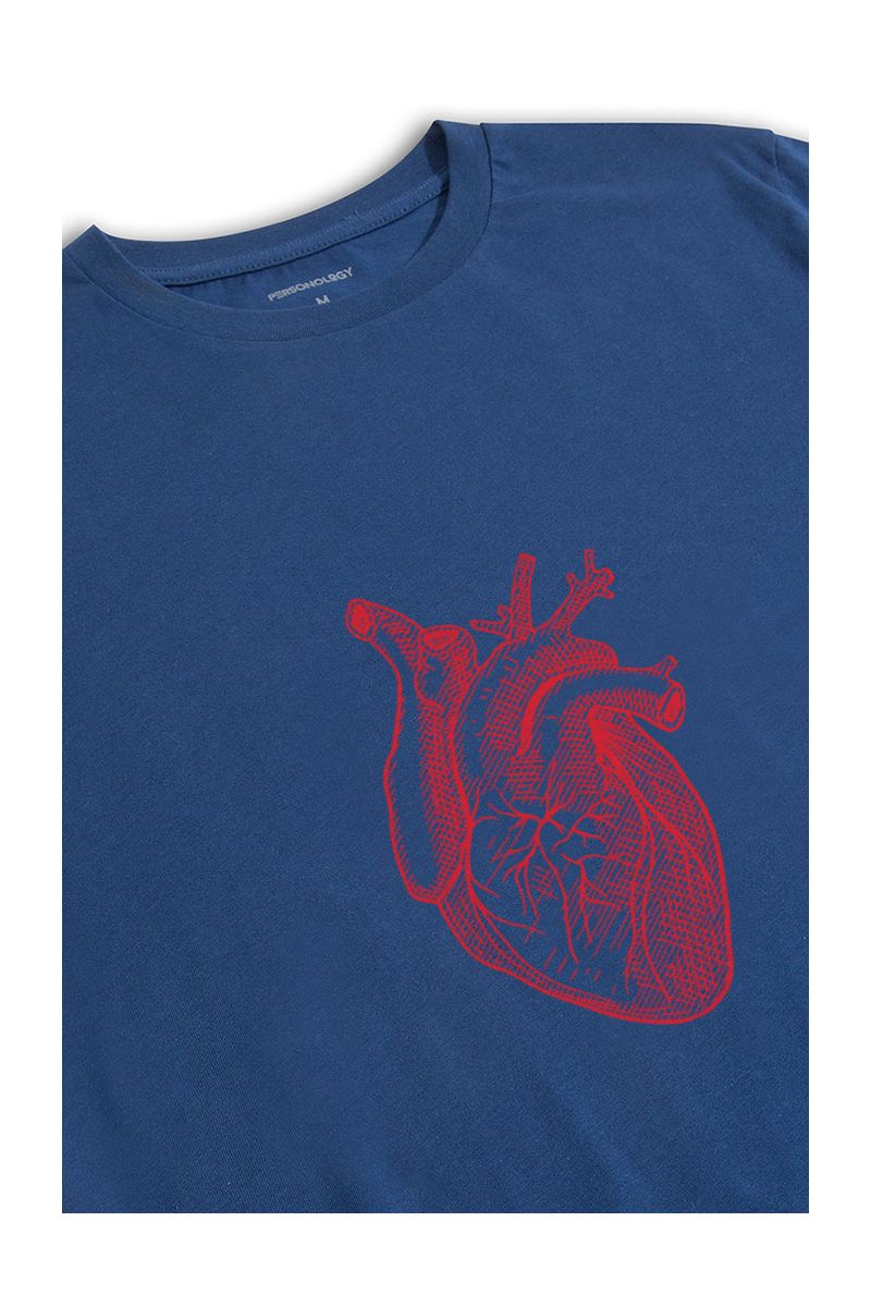 Navy Soft Fabric Heart Design Short Sleeve Tee