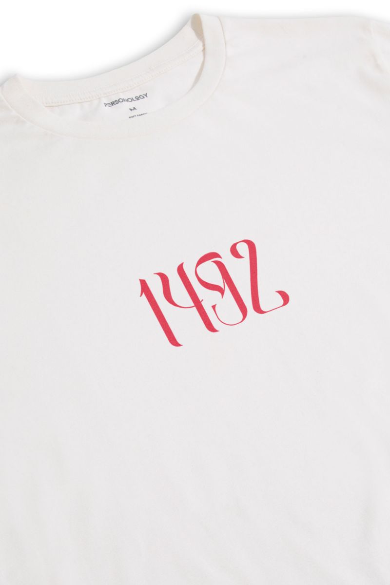 Off White Soft Fabric Columbus Day Design Short Sleeve Tee