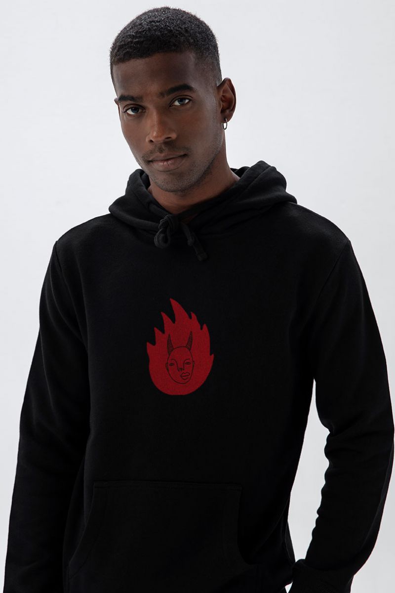 Black Premium Cotton Devil Design Pullover Hoodie