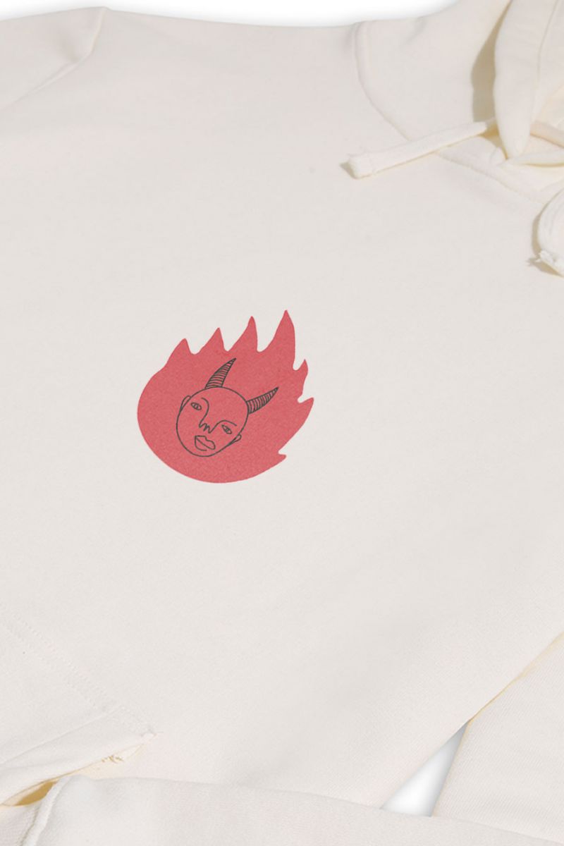 Ecru Premium Cotton Devil Design Pullover Hoodie