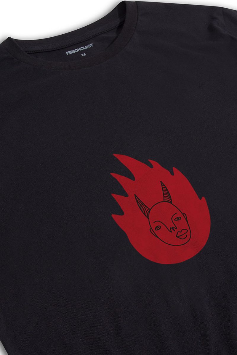 Black Soft Fabric Devil Design Short Sleeve Tee
