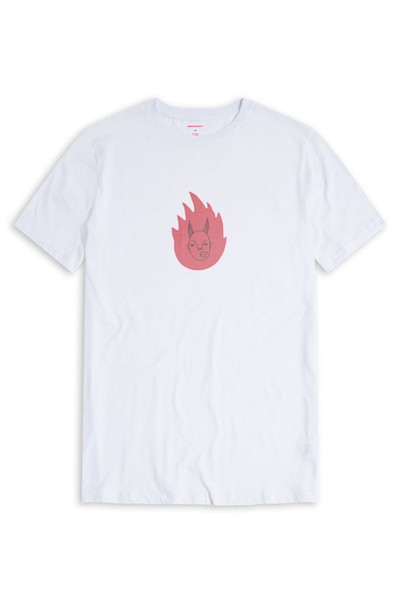 White Soft Fabric Devil Design Short Sleeve Tee