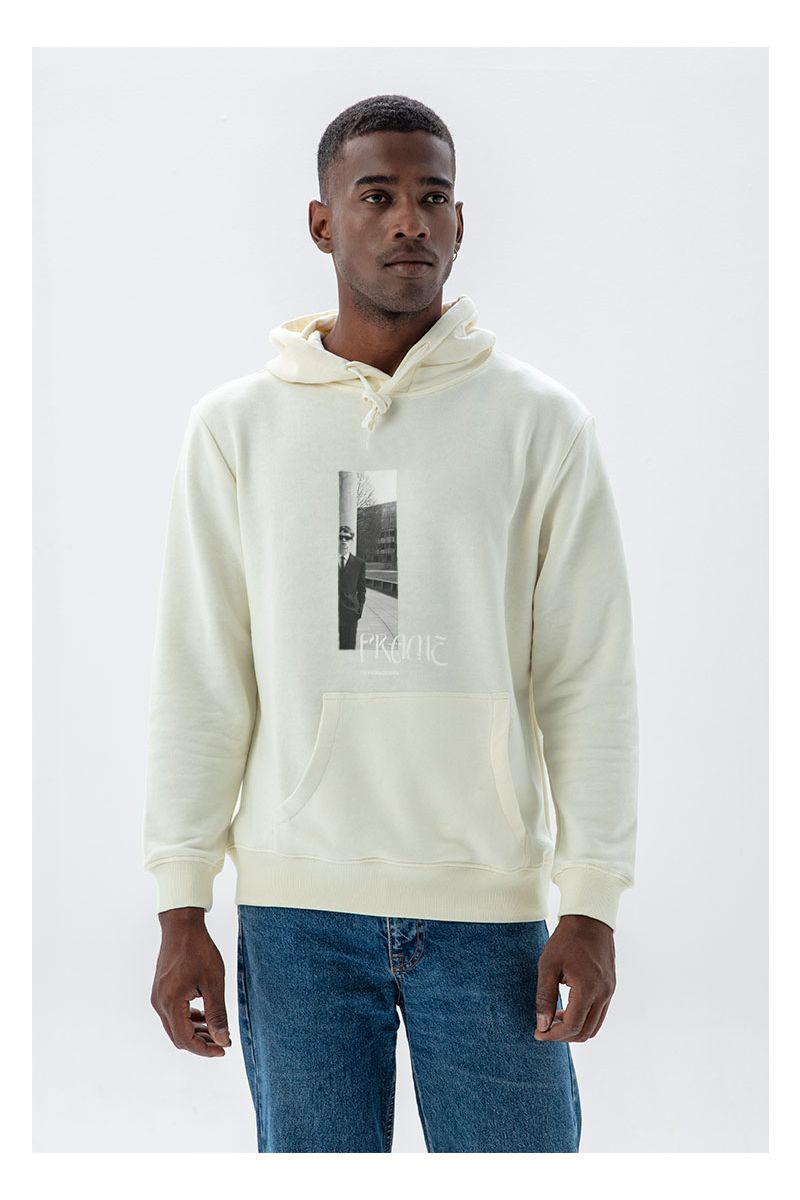 Ecru Premium Cotton Frame Design Pullover Hoodie