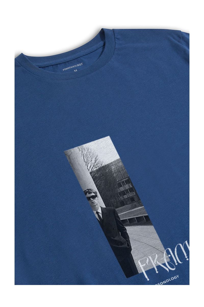 Navy Soft Fabric Frame Design Short Sleeve Tee