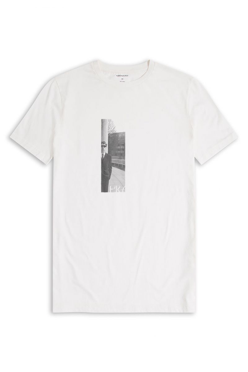 Off White Soft Fabric Frame Design Short Sleeve Tee