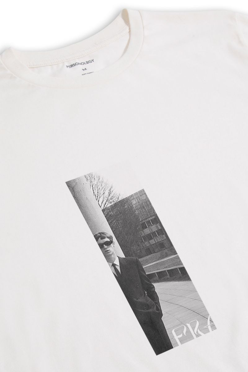 Off White Soft Fabric Frame Design Short Sleeve Tee