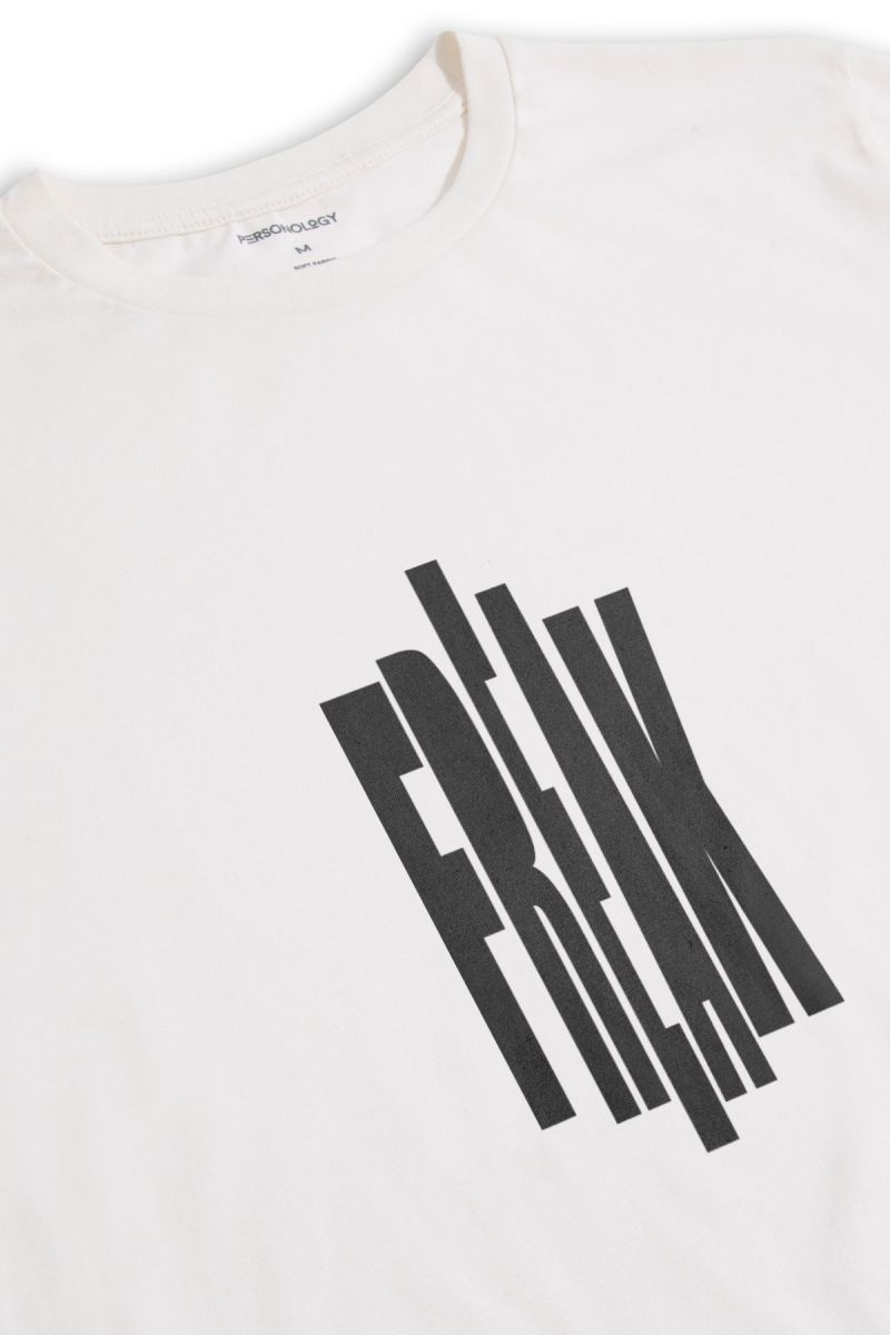 Off White Soft Fabric Freak Design Short Sleeve Tee