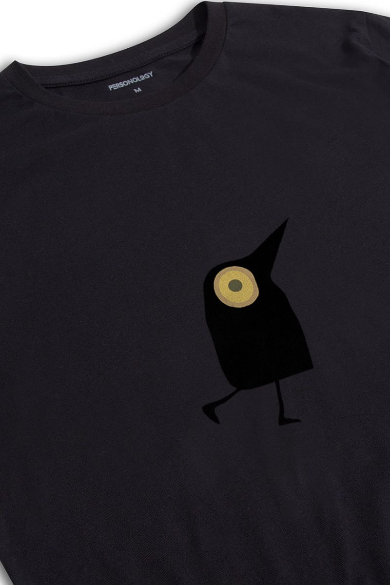 Black Soft Fabric Fucking Bird Design Short Sleeve Tee