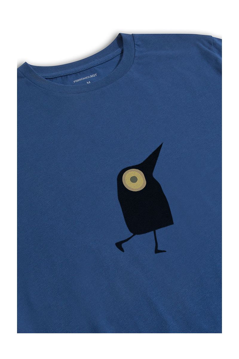 Navy Soft Fabric Fucking Bird Design Short Sleeve Tee