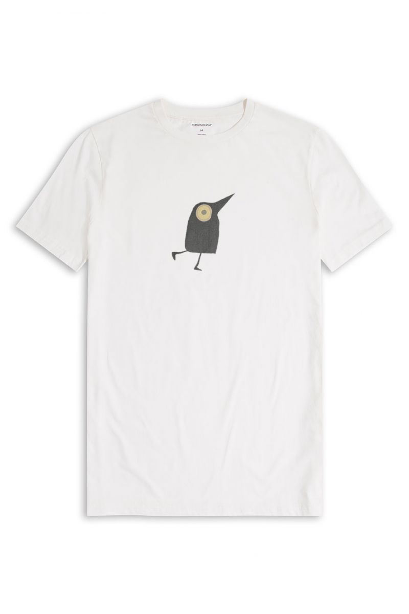 Off White Soft Fabric Fucking Bird Design Short Sleeve Tee