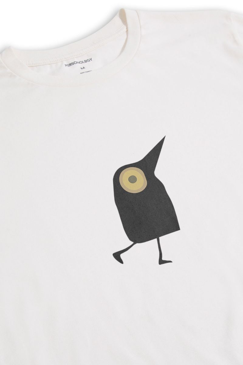 Off White Soft Fabric Fucking Bird Design Short Sleeve Tee