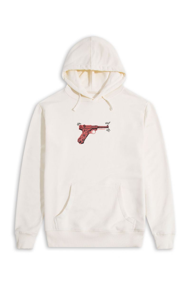 Ecru Premium Cotton GUN Design Pullover Hoodie