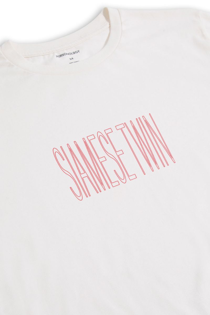 Off White Soft Fabric Siamese Twin Design Short Sleeve Tee