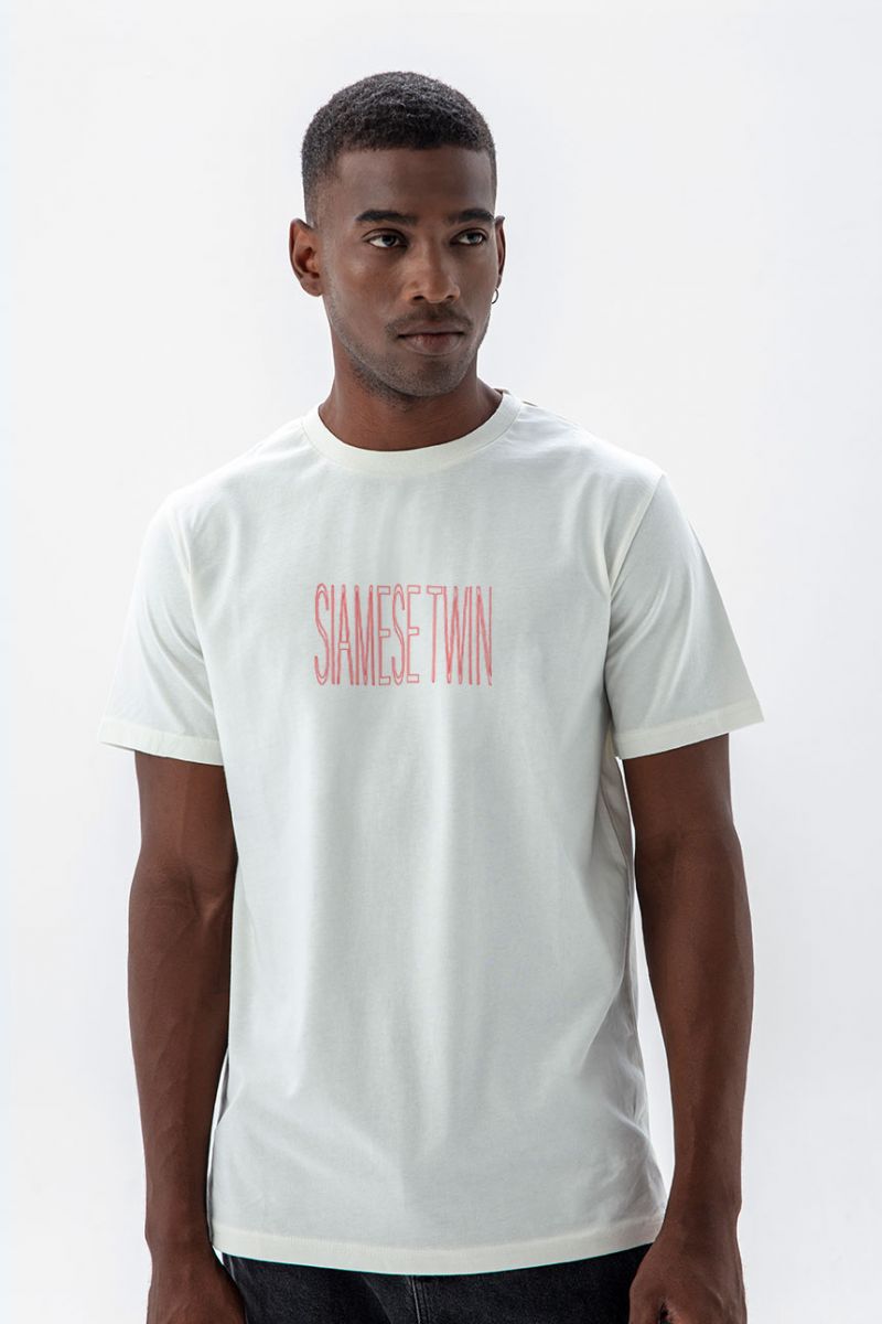 Off White Soft Fabric Siamese Twin Design Short Sleeve Tee