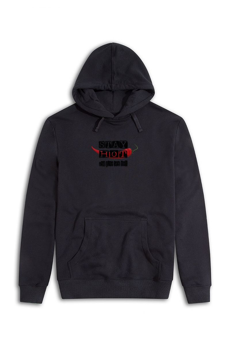 Black Premium Cotton Stay Hot Design Pullover Hoodie