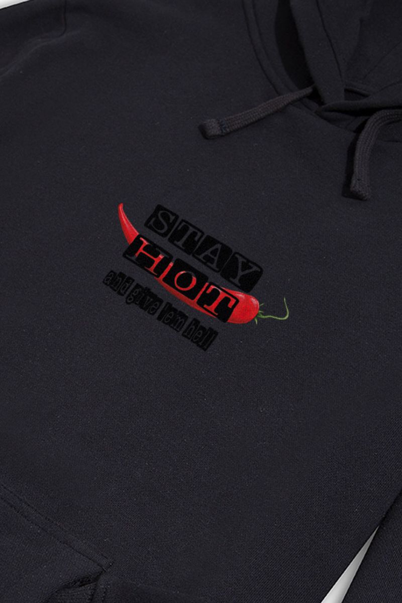 Black Premium Cotton Stay Hot Design Pullover Hoodie