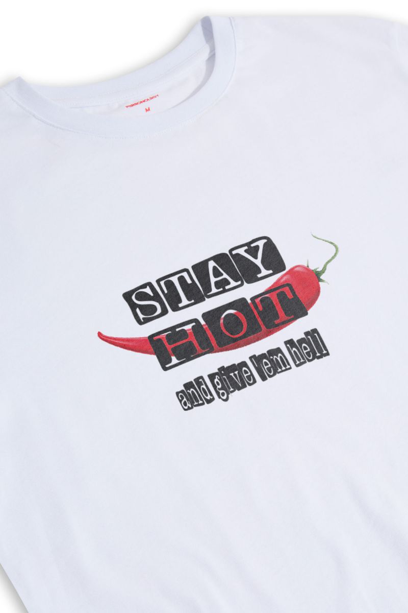 White Soft Fabric Stay Hot Design Short Sleeve Tee