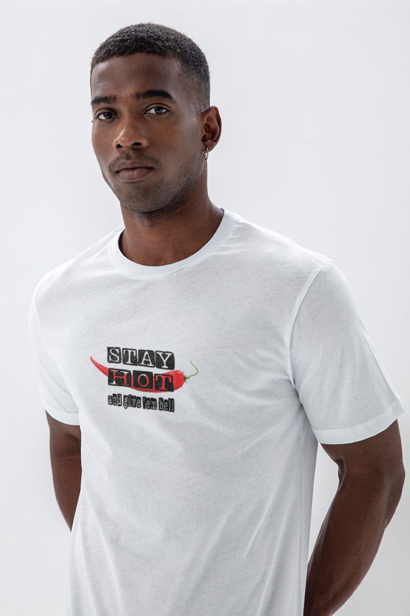 White Soft Fabric Stay Hot Design Short Sleeve Tee