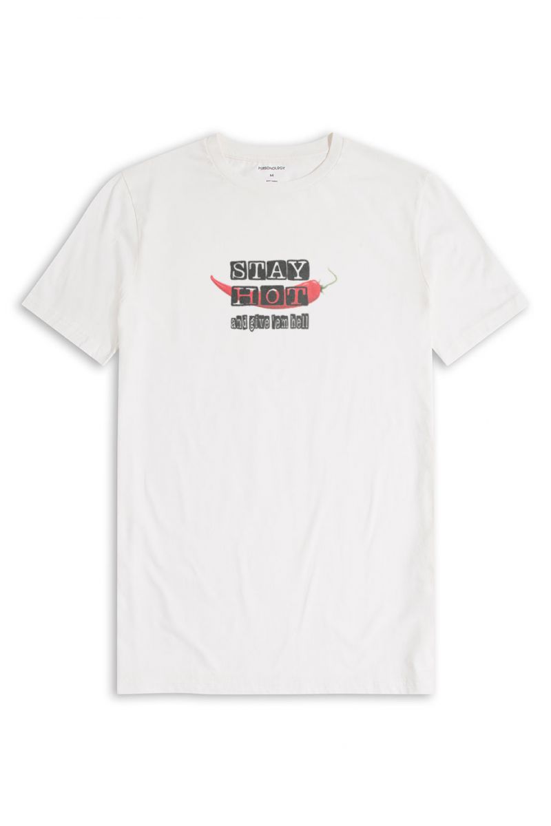 Off White Soft Fabric Stay Hot Design Short Sleeve Tee