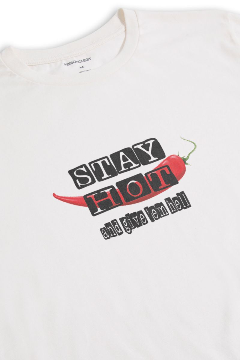 Off White Soft Fabric Stay Hot Design Short Sleeve Tee