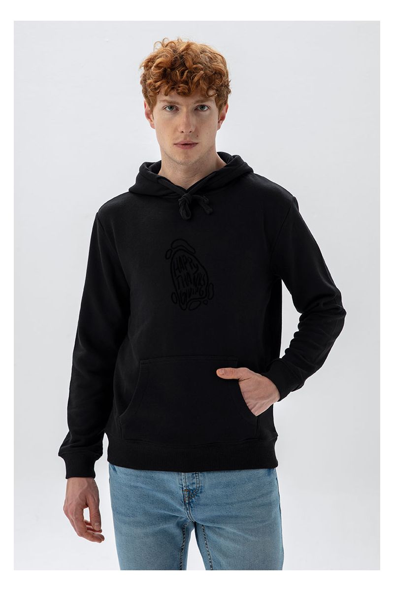Black Premium Cotton Thanksgiving Design Pullover Hoodie