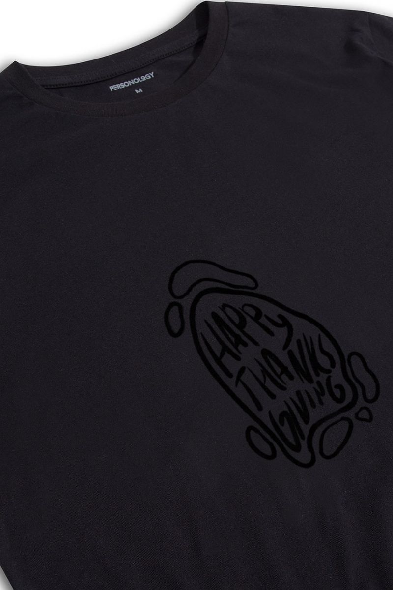 Black Soft Fabric Thanksgiving Design Short Sleeve Tee