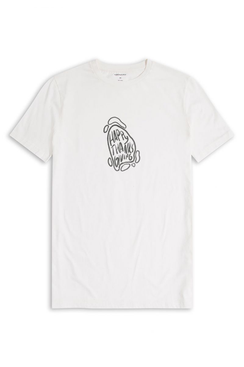 Off White Soft Fabric Thanksgiving Design Short Sleeve Tee