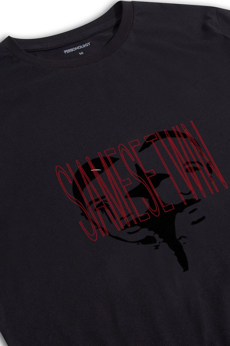 Black Soft Fabric Siamese Twin Design Short Sleeve Tee