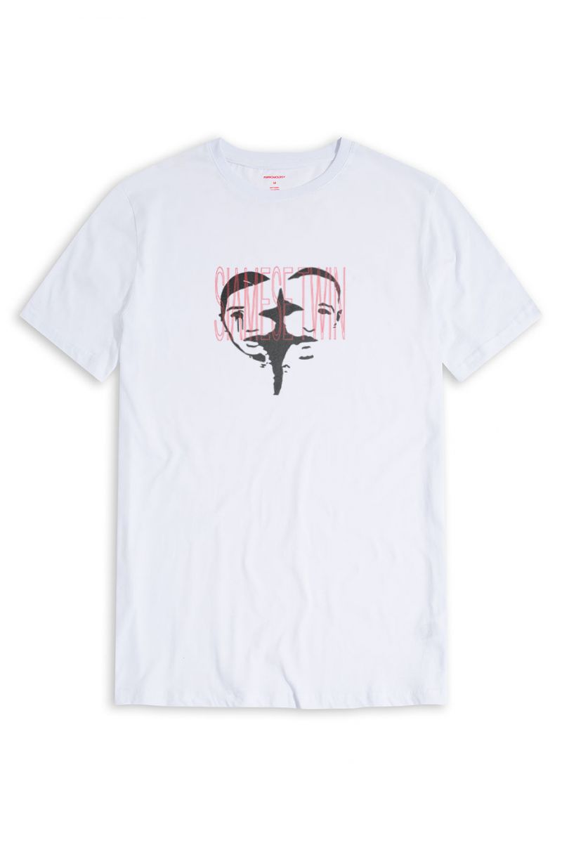 White Soft Fabric Siamese Twin Design Short Sleeve Tee