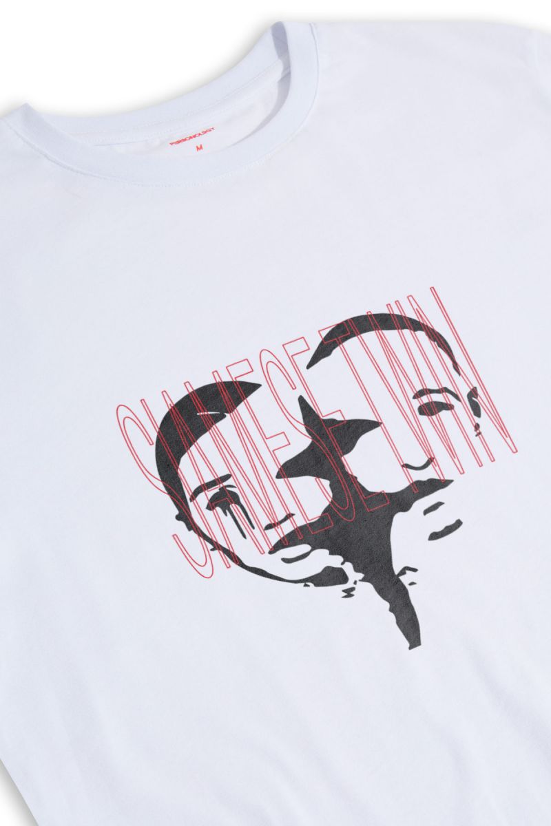 White Soft Fabric Siamese Twin Design Short Sleeve Tee