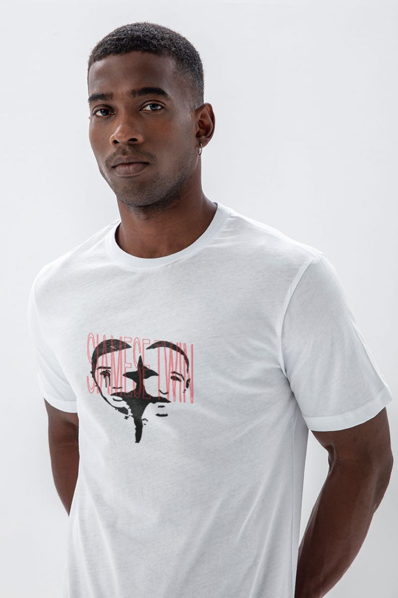 White Soft Fabric Siamese Twin Design Short Sleeve Tee